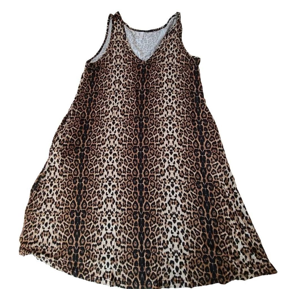 Bishuige Womens Leopard Print Sleeveless Swing Tank Dress Size Large